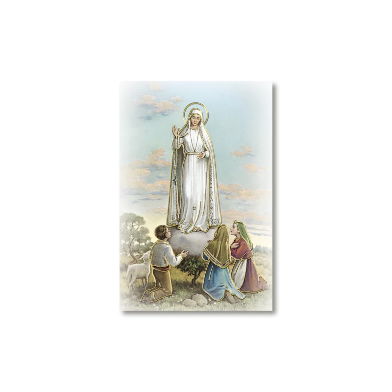 Santino Mignon Madonna di Fatima con pastorelli con oro a caldo Santino Mignon Madonna di Fatima con pastorelli con oro a caldo
