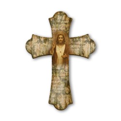 Croce vintage in legno del Sacro Cuore di Gesù