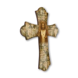 Croce vintage in legno del Sacro Cuore di Gesù
