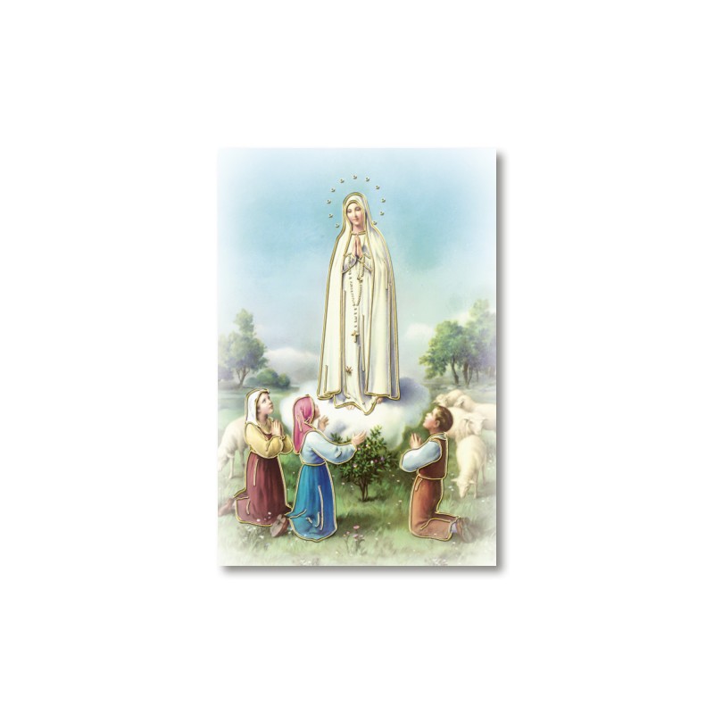Santino Mignon Madonna di Fatima con pastorelli con oro a caldo Santino Mignon Madonna di Fatima con pastorelli con oro a caldo
