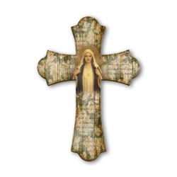 Croce vintage in legno del Cuore Immacolato di Maria