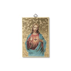 Quadretto in MDF con mosaico in lamina dorata del Sacro Cuore di Gesù