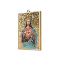 Quadretto in MDF con mosaico in lamina dorata del Sacro Cuore di Gesù