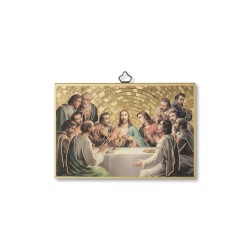 Quadretto in MDF con mosaico in lamina dorata dell'Ultima Cena