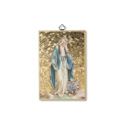 Quadretto in MDF con mosaico in lamina dorata della Madonna Miracolosa