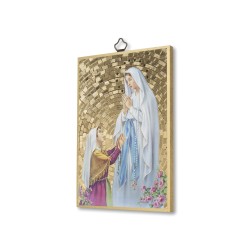 Quadretto in MDF con mosaico in lamina dorata della Madonna di Lourdes e Bernadette