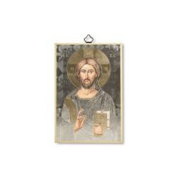 Quadretto in MDF con mosaico in lamina dorata di Gesù Pantocratore