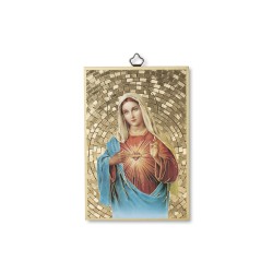 Quadretto in MDF con mosaico in lamina dorata del Cuore Immacolato di Maria