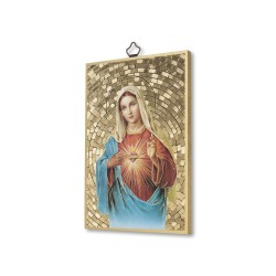 Quadretto in MDF con mosaico in lamina dorata del Cuore Immacolato di Maria