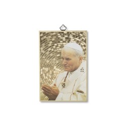 Quadretto in MDF con mosaico in lamina dorata di Papa Giovanni Paolo II