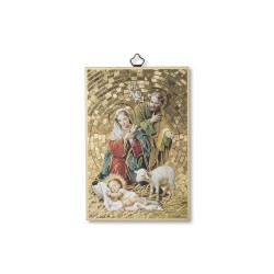 Quadretto in MDF con mosaico in lamina dorata della Natività
