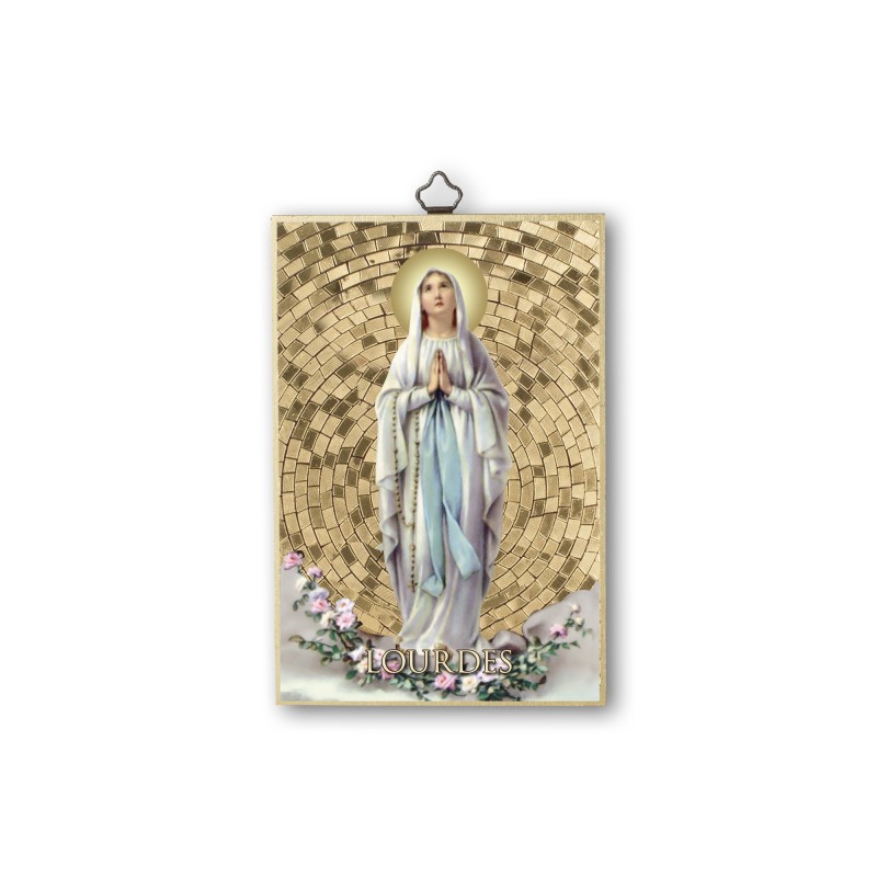 Quadretto in MDF con mosaico in lamina dorata della Madonna di Lourdes Quadretto in MDF con mosaico in lamina dorata della Madonna di Lourdes