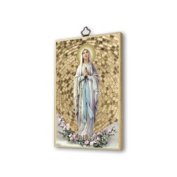 Quadretto in MDF con mosaico in lamina dorata della Madonna di Lourdes