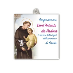 Piastrella di Sant'Antonio 10 x 10 cm con occhiello in raso