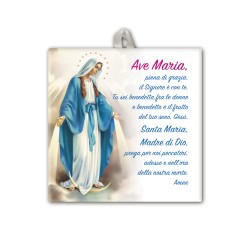 Piastrella della Madonna Miracolosa 10 x 10 cm con occhiello in raso