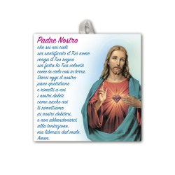 Piastrella del Sacro Cuore di Gesù 10 x 10 cm con occhiello in raso