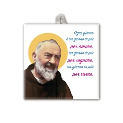 Piastrella di Padre Pio 10 x 10 cm con occhiello in raso