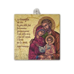 Piastrella della Sacra Famiglia 10 x 10 cm con occhiello in raso