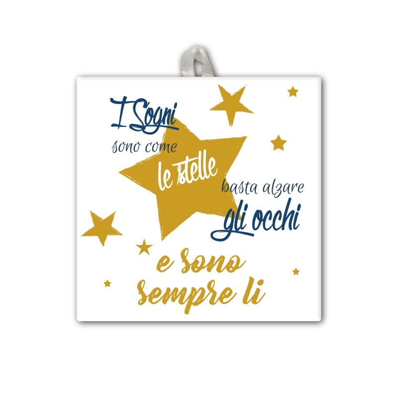 Piastrella con frase ispirazionale 10 x 10 cm con occhiello in raso Piastrella con frase ispirazionale 10 x 10 cm con occhiello in raso