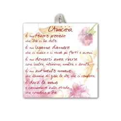 Piastrella con l'Amicizia 10 x 10 cm con occhiello in raso