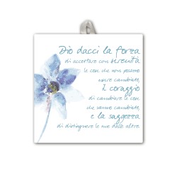 Piastrella con Dio dacci la forza 10 x 10 cm con occhiello in raso