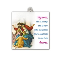 Piastrella di Gesù con pargoli 10 x 10 cm in scatola regalo