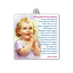 Piastrella di un bambino biondo in preghiera 10 x 10 cm in scatola regalo