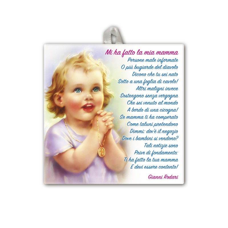 Piastrella di un bambino biondo in preghiera 10 x 10 cm in scatola regalo Piastrella di un bambino biondo in preghiera 10 x 10 cm in scatola regalo
