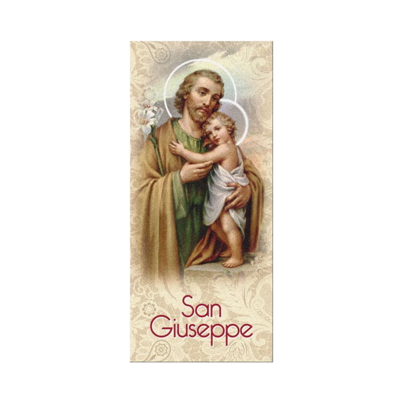 Segnalibro in pregiato cartoncino perlato di San Giuseppe con preghiera a retro Segnalibro in pregiato cartoncino perlato di San Giuseppe con preghiera a retro