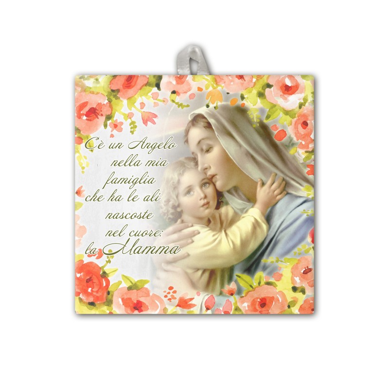 Piastrella della Madonna con bambino 10 x 10 cm in scatola regalo Piastrella della Madonna con bambino 10 x 10 cm in scatola regalo