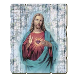 Quadro in legno sagomato stile vintage del Sacro Cuore di Gesù