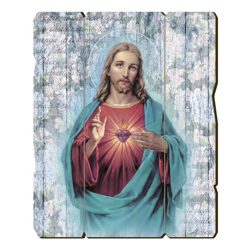Quadro in legno sagomato stile vintage del Sacro Cuore di Gesù Quadro in legno sagomato stile vintage del Sacro Cuore di Gesù
