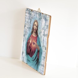 Quadro in legno sagomato stile vintage del Sacro Cuore di Gesù