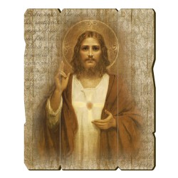 Quadro in legno sagomato stile vintage del Sacro Cuore di Gesù