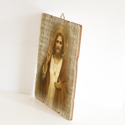 Quadro in legno sagomato stile vintage del Sacro Cuore di Gesù