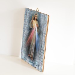 Quadro in legno sagomato stile vintage di Gesù Misericordioso