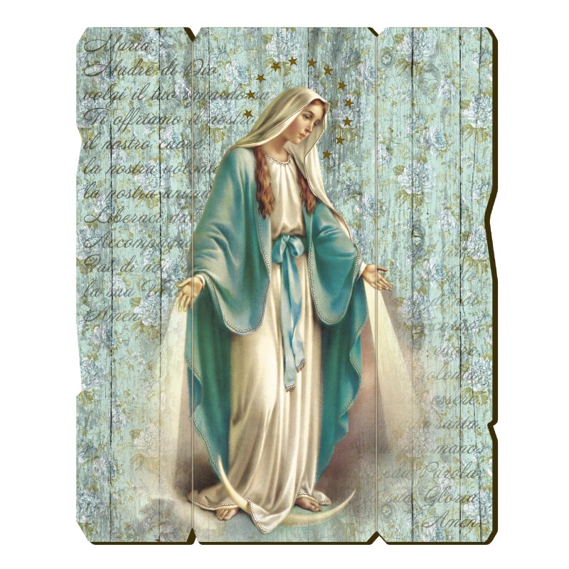 Quadro in legno sagomato stile vintage della Madonna Miracolosa Quadro in legno sagomato stile vintage della Madonna Miracolosa