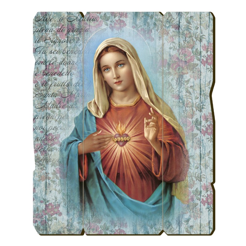Quadro in legno sagomato stile vintage del Cuore Immacolato di Maria Quadro in legno sagomato stile vintage del Cuore Immacolato di Maria