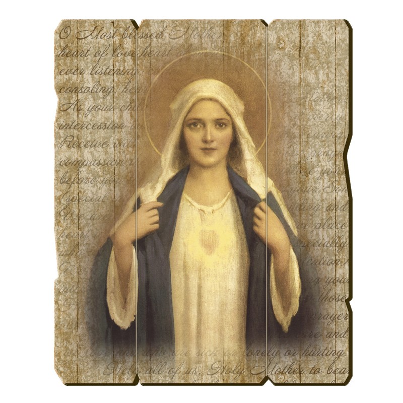 Quadro in legno sagomato stile vintage del Cuore Immacolato di Maria Quadro in legno sagomato stile vintage del Cuore Immacolato di Maria