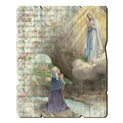 Quadro in legno sagomato stile vintage della Madonna di Lourdes e Bernadette