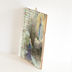 Quadro in legno sagomato stile vintage della Madonna di Lourdes e Bernadette