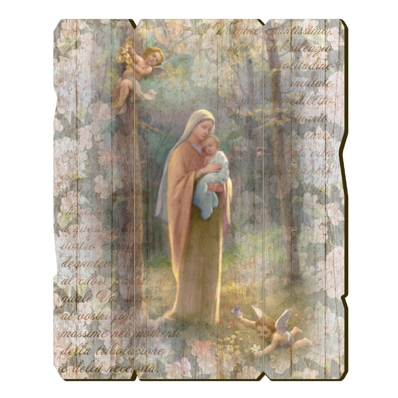Quadro in legno sagomato stile vintage della Vergine del Bosco Quadro in legno sagomato stile vintage della Vergine del Bosco