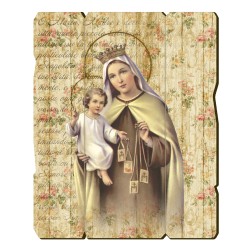 Quadro in legno sagomato stile vintage della Madonna del Carmelo