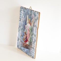 Quadro in legno sagomato stile vintage dell'Angelo sul ponte