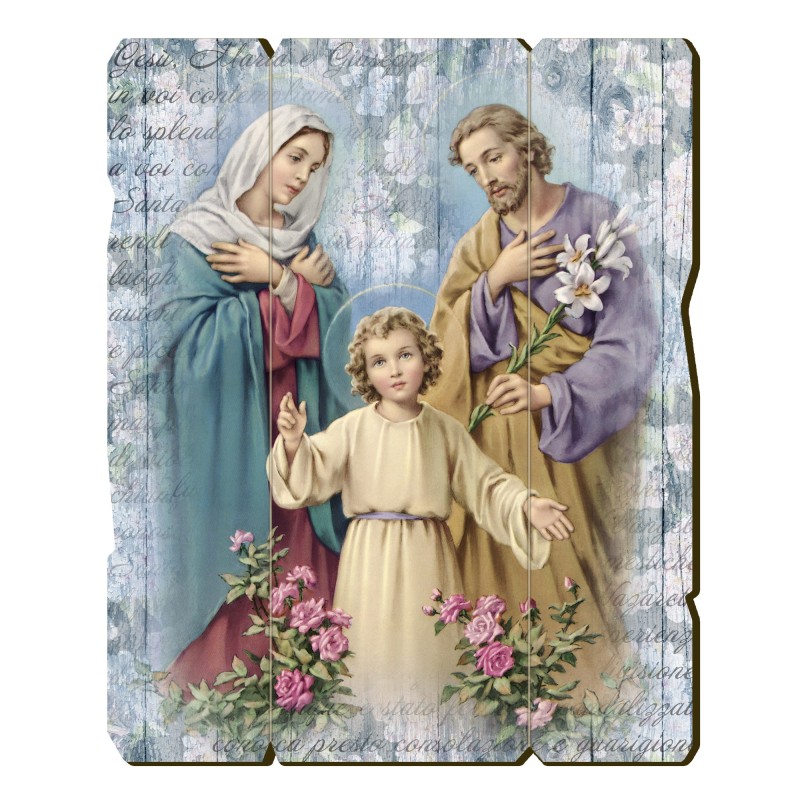 Quadro in legno sagomato stile vintage della Sacra Famiglia Quadro in legno sagomato stile vintage della Sacra Famiglia