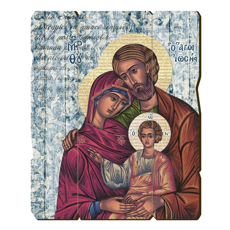 Quadro in legno sagomato stile vintage della Sacra Famiglia Quadro in legno sagomato stile vintage della Sacra Famiglia
