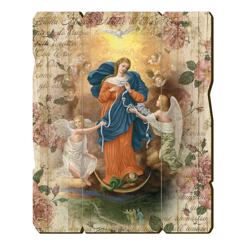 Quadro in legno sagomato stile vintage di Maria che scioglie i nodi Quadro in legno sagomato stile vintage di Maria che scioglie i nodi