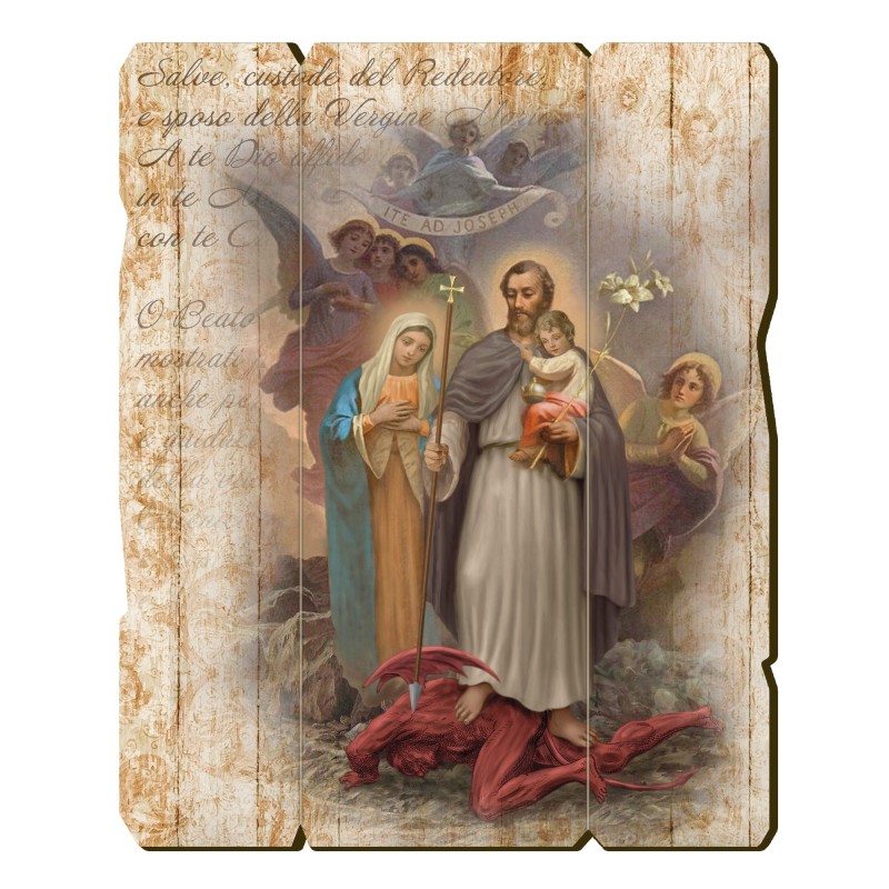 Quadro in legno sagomato stile vintage di San Giuseppe protettore della Sacra Famiglia Quadro in legno sagomato stile vintage di San Giuseppe protettore della Sacra Famiglia