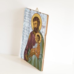 Quadro in legno sagomato stile vintage di San Giuseppe protettore della Sacra Famiglia