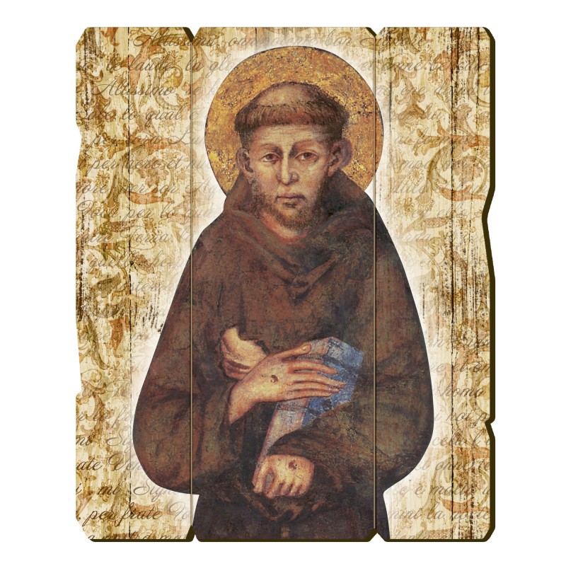 Quadro in legno sagomato stile vintage di San Francesco del Cimabue Quadro in legno sagomato stile vintage di San Francesco del Cimabue